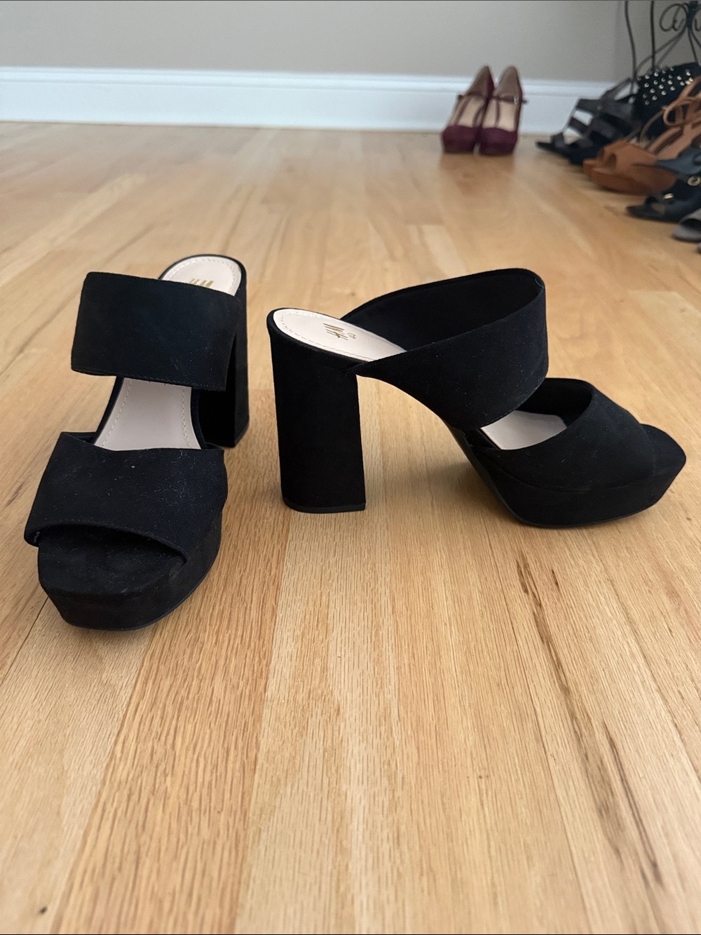 H&M Black Suede Platform Mule Sandals